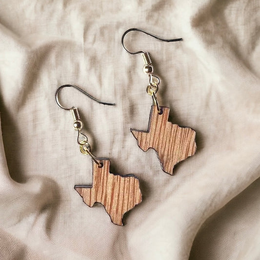 Wooden Texas Dangle Earrings