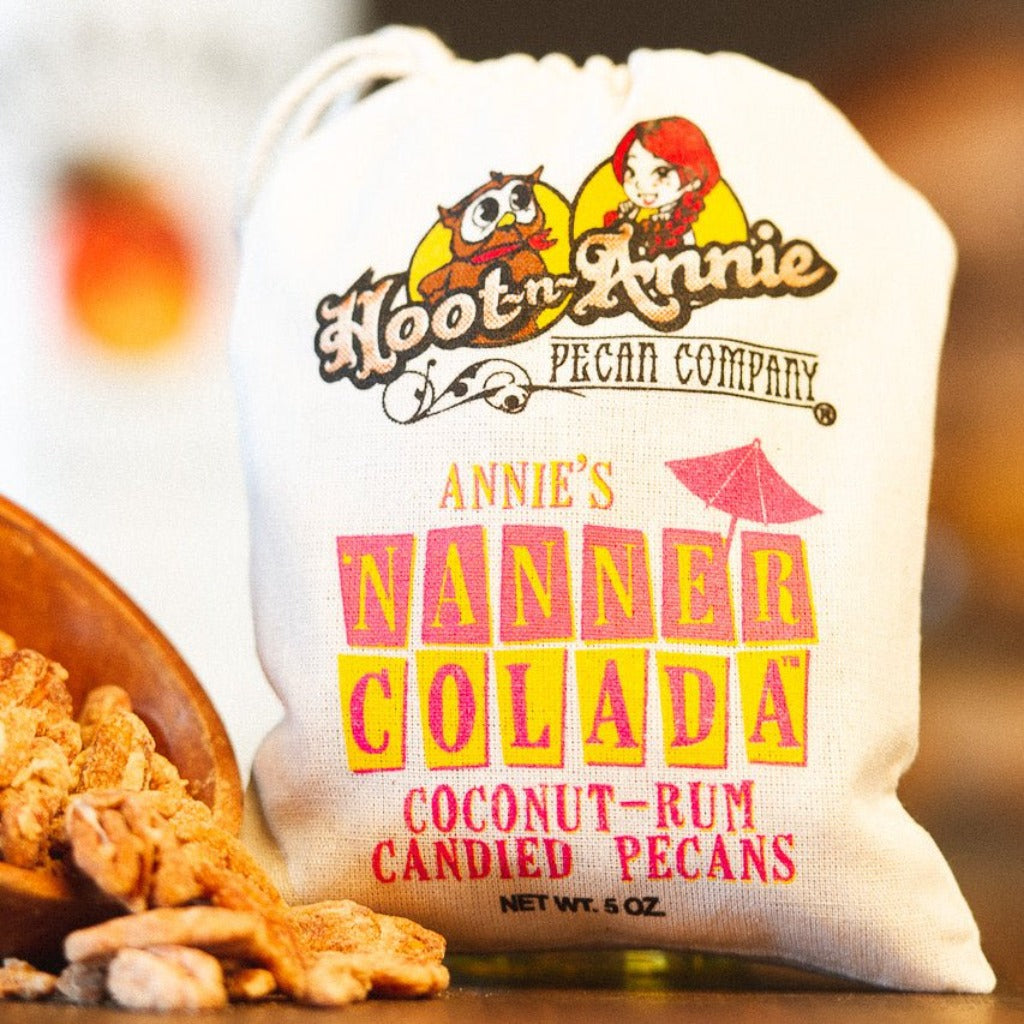 Coconut-Rum Candied Pecans | Annie's 'Nanner Colada - Hoot-n-Annie Pecan Company