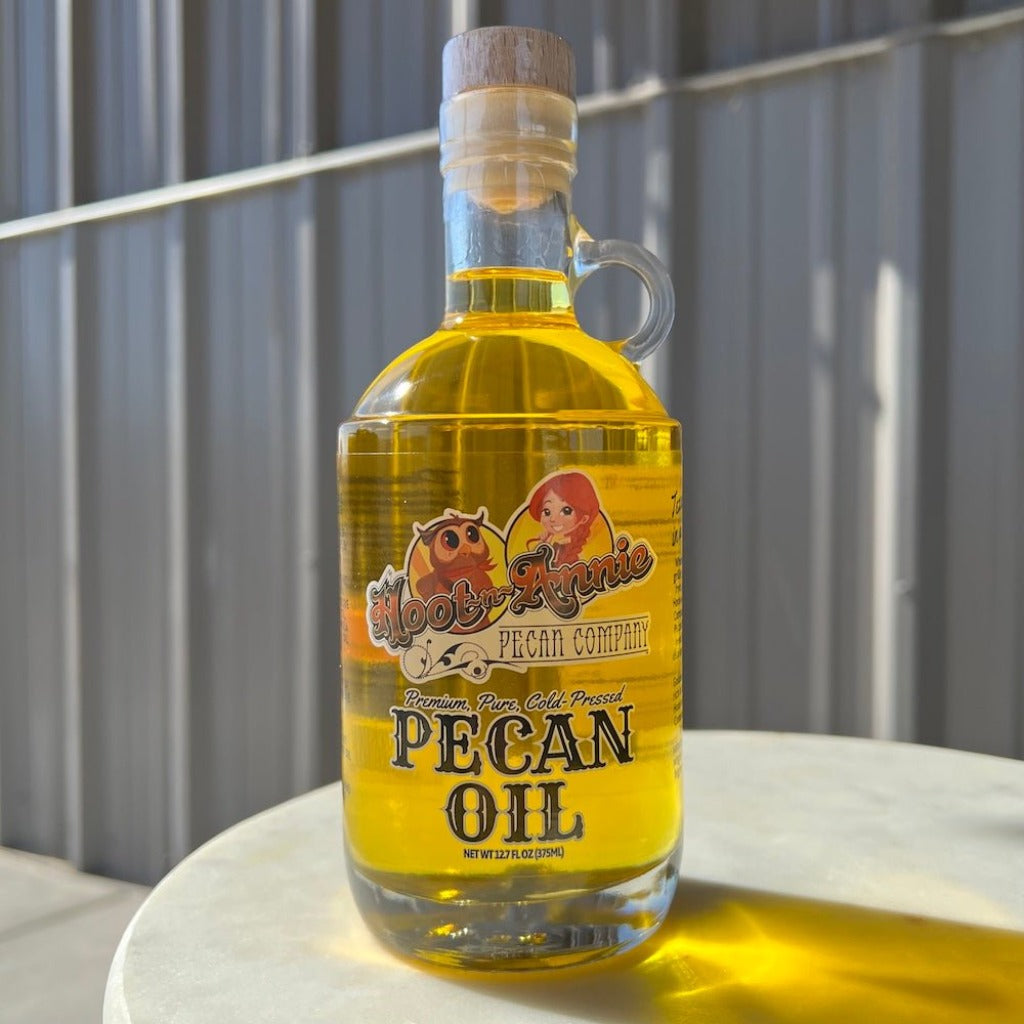 Pecan Oil | Cold-pressed Culinary Oil | Large Jug | 375mL - Hoot-n-Annie Pecan Company